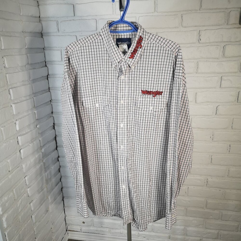 Wrangler Men's Size Large Black Red & White Plaid Button Front & Cuffs Shirt